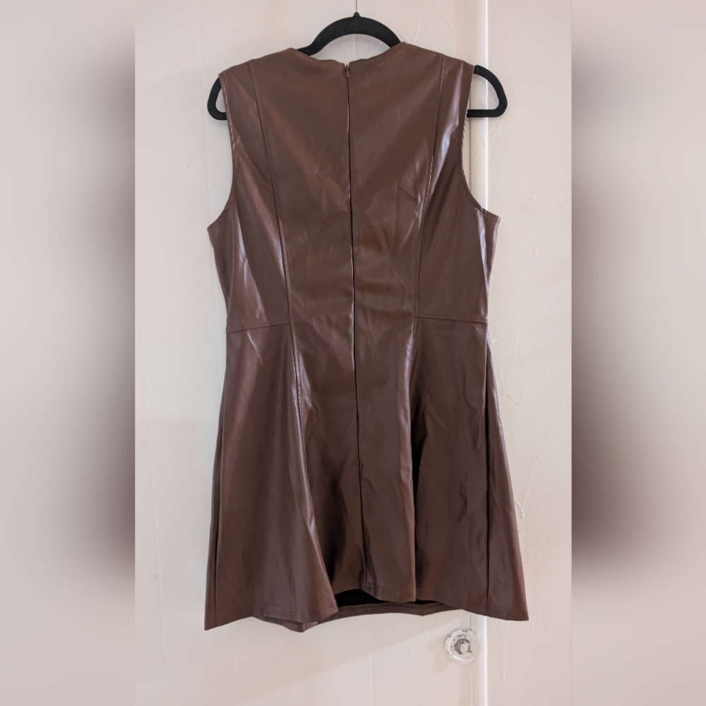 Faux leather Chic Brown Sleeveless Mini Dress - Picture 6 of 7